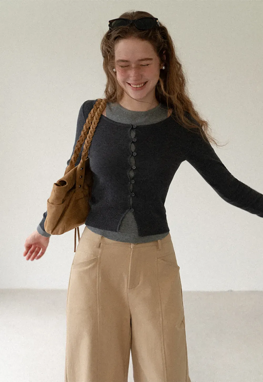 Cutout Shoulder Button Front Knit Sweater