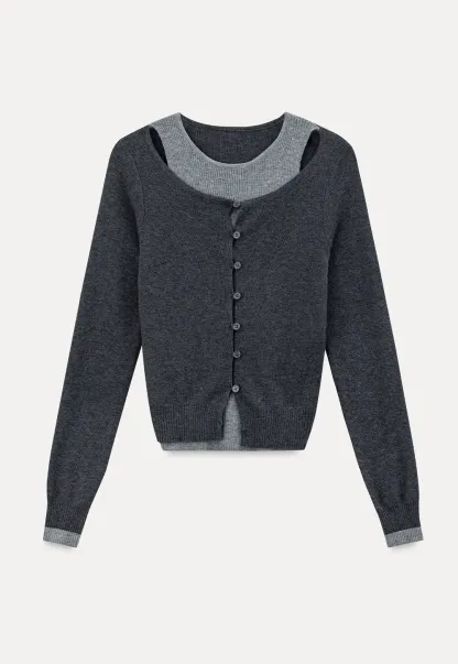 Cutout Shoulder Button Front Knit Sweater