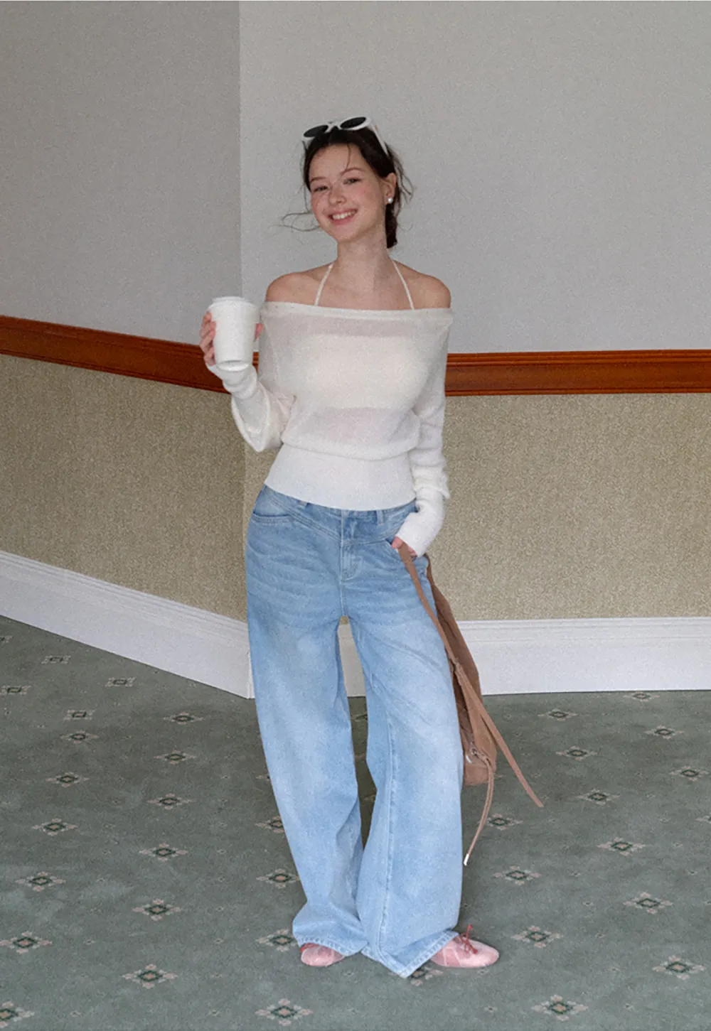 Sheer Mesh Overlay Ribbed Knit Sweater
