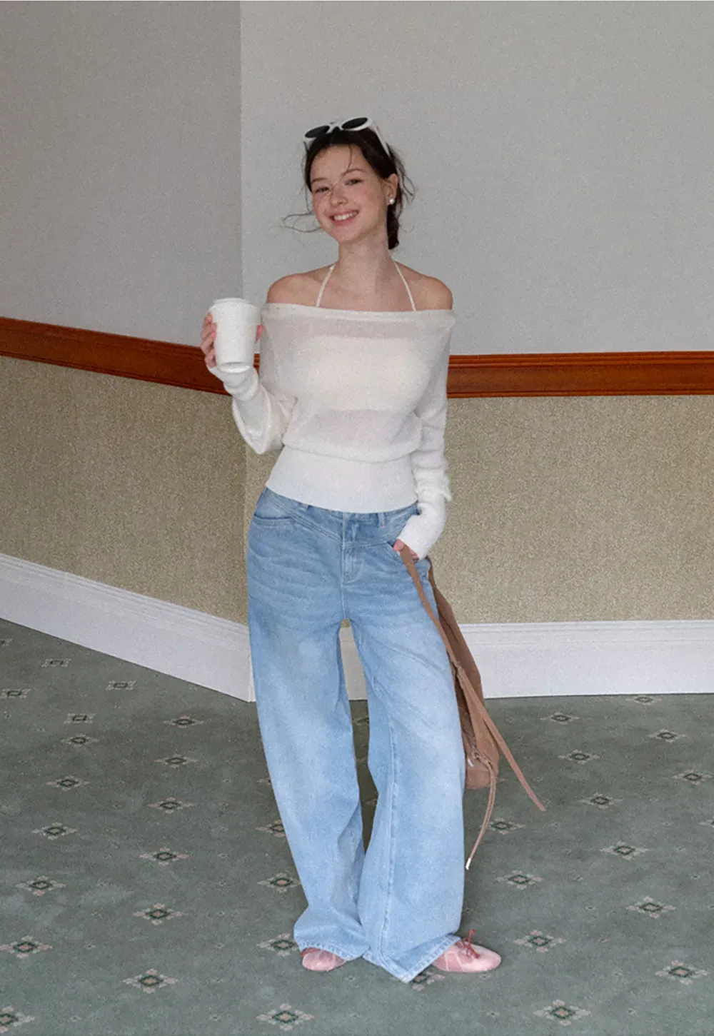 Sheer Mesh Overlay Ribbed Knit Sweater