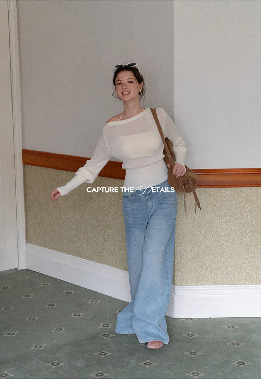 Sheer Mesh Overlay Ribbed Knit Sweater