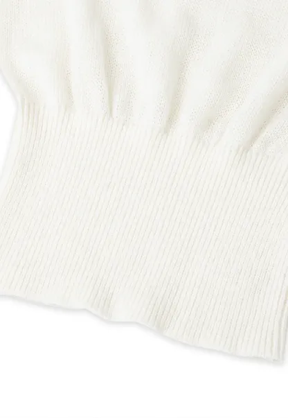 Sheer Mesh Overlay Ribbed Knit Sweater