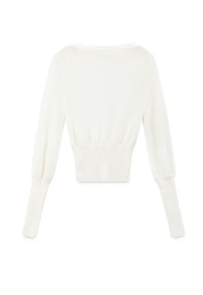 Sheer Mesh Overlay Ribbed Knit Sweater