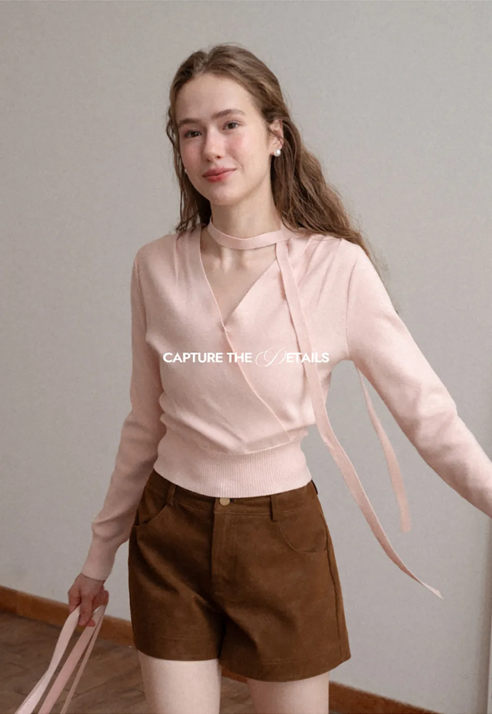 Wrap Front Choker Neck Long Sleeve Knit Sweater