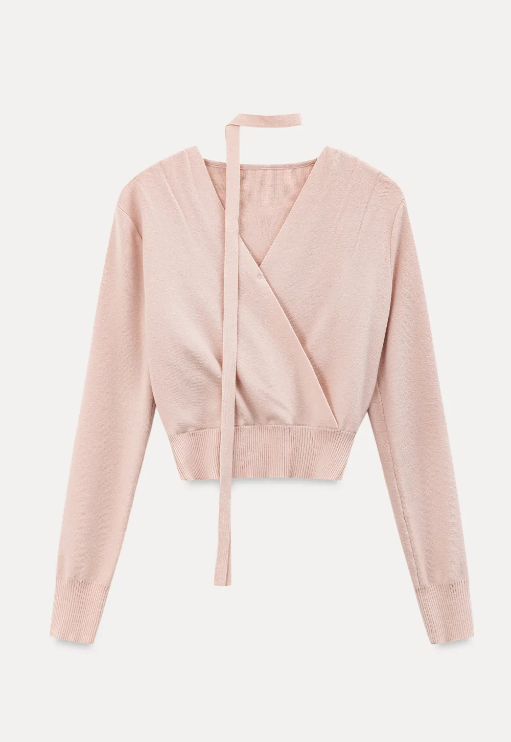 Wrap Front Choker Neck Long Sleeve Knit Sweater