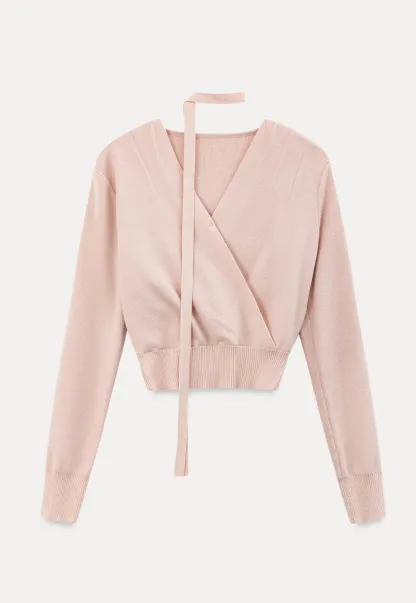 Wrap Front Choker Neck Long Sleeve Knit Sweater