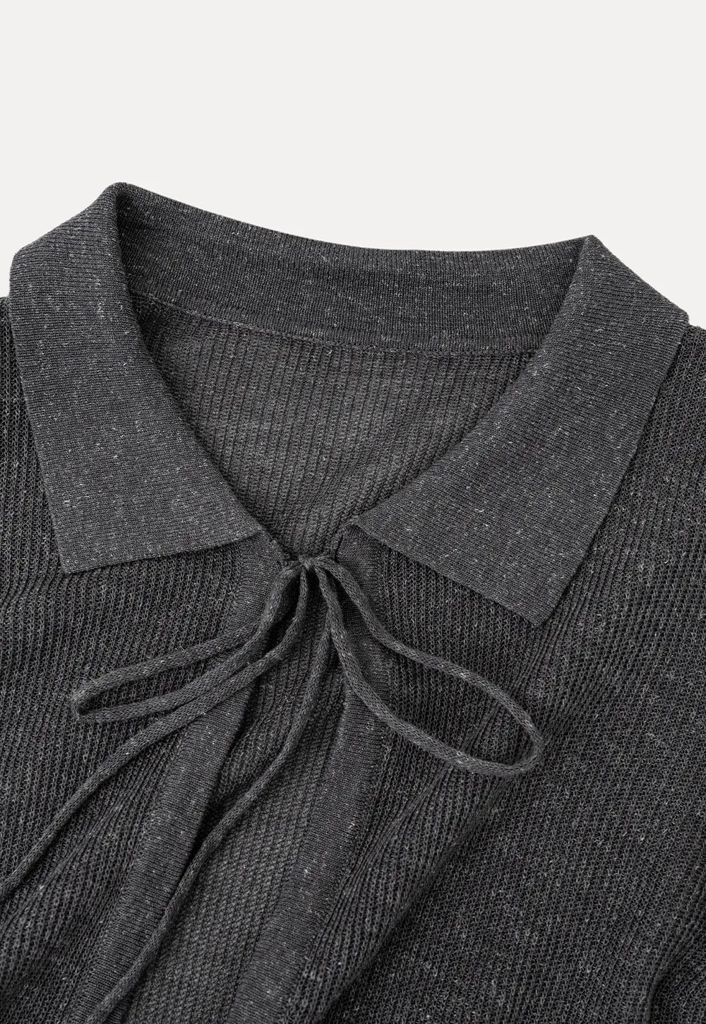 Sheer Knit Cardigan with Collar and Tie Detail