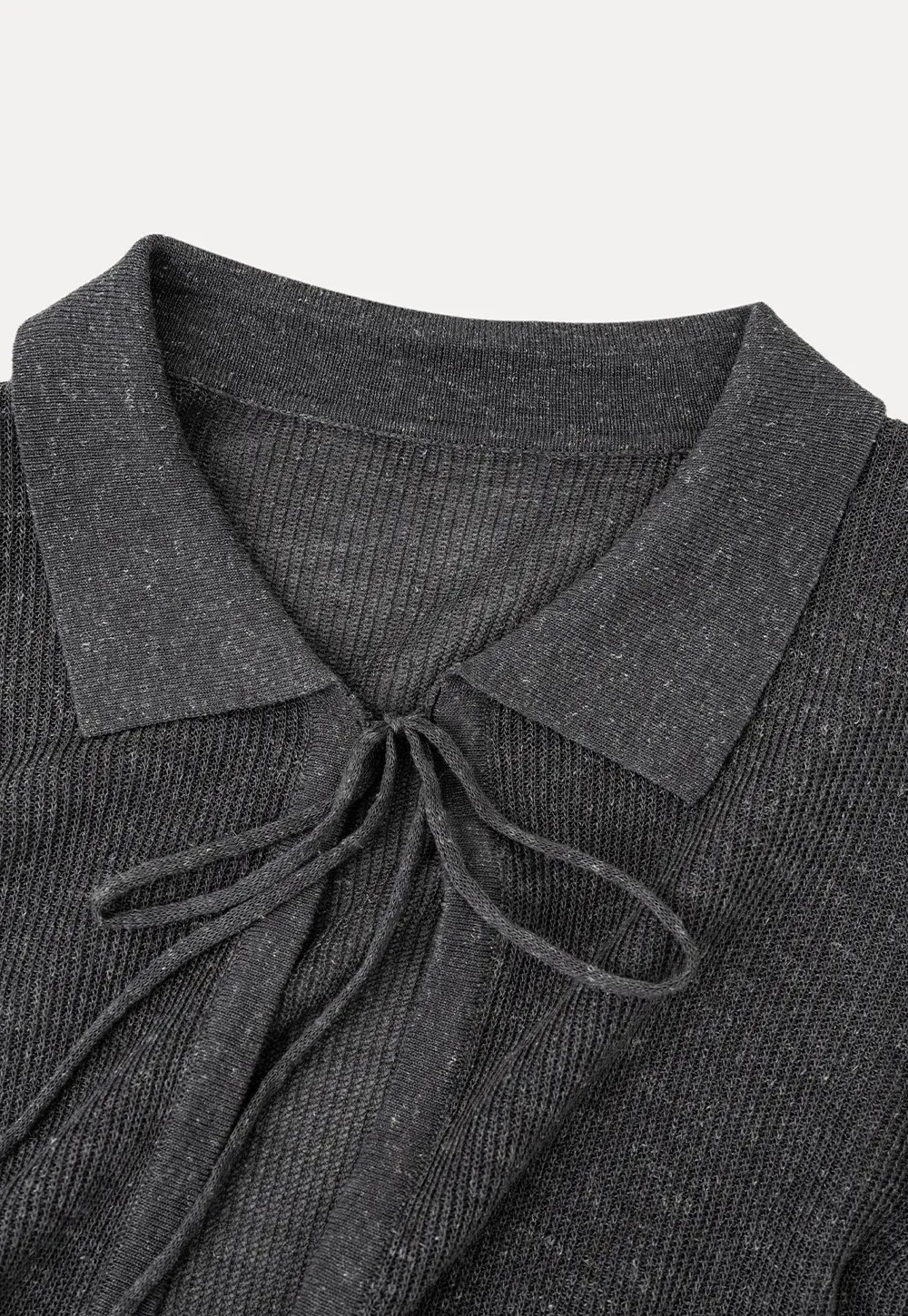 Sheer Knit Cardigan with Collar and Tie Detail