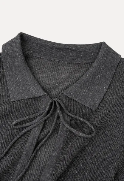 Sheer Knit Cardigan with Collar and Tie Detail