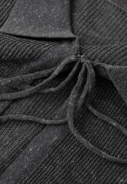 Sheer Knit Cardigan with Collar and Tie Detail