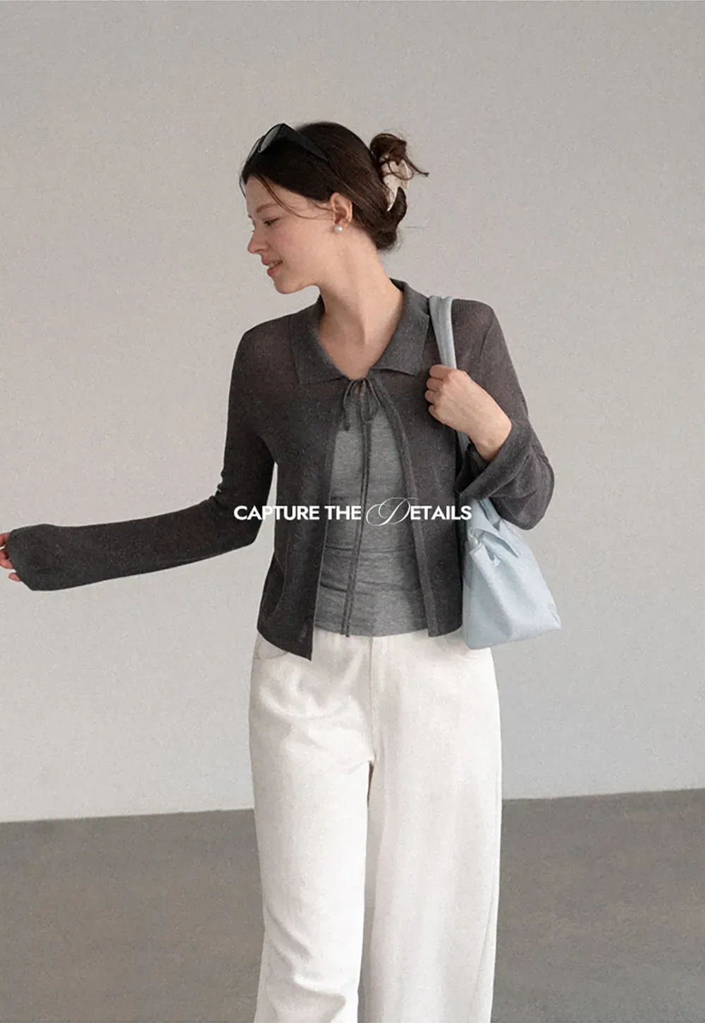 Sheer Knit Cardigan with Collar and Tie Detail
