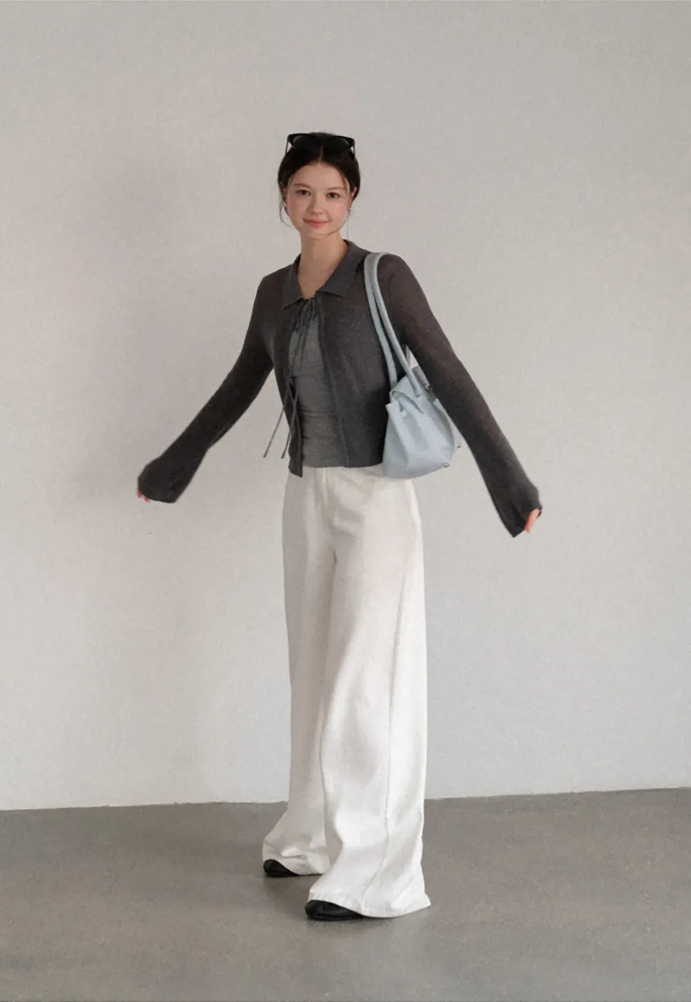 Sheer Knit Cardigan with Collar and Tie Detail