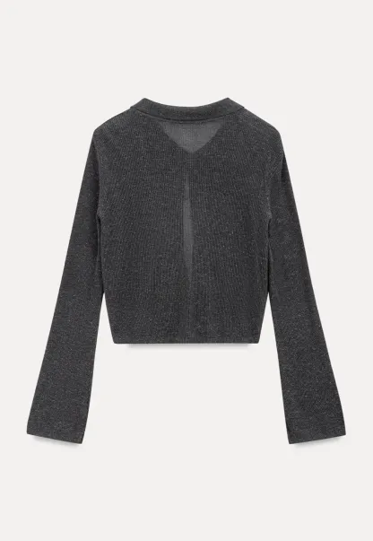 Sheer Knit Cardigan with Collar and Tie Detail