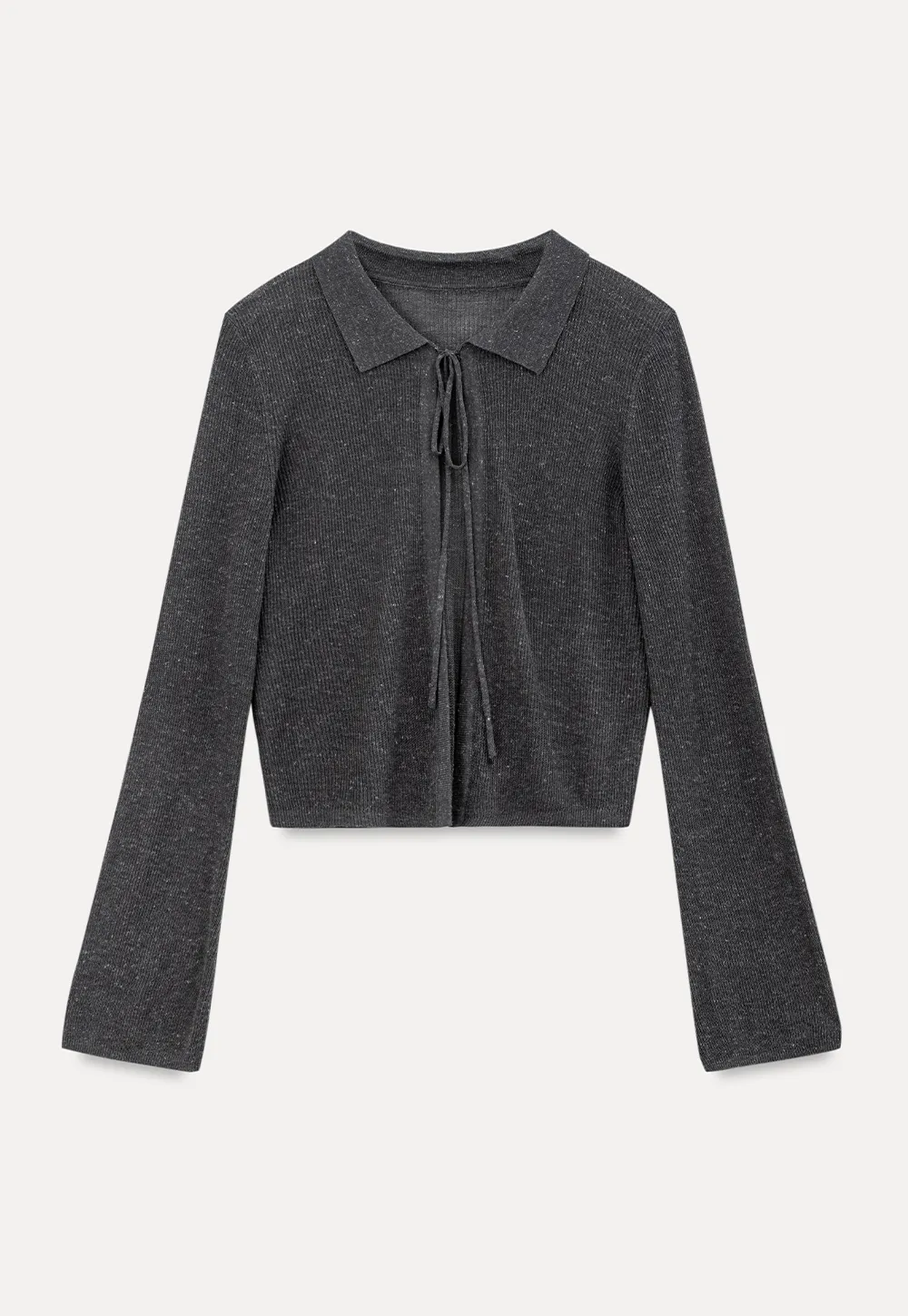 Sheer Knit Cardigan with Collar and Tie Detail