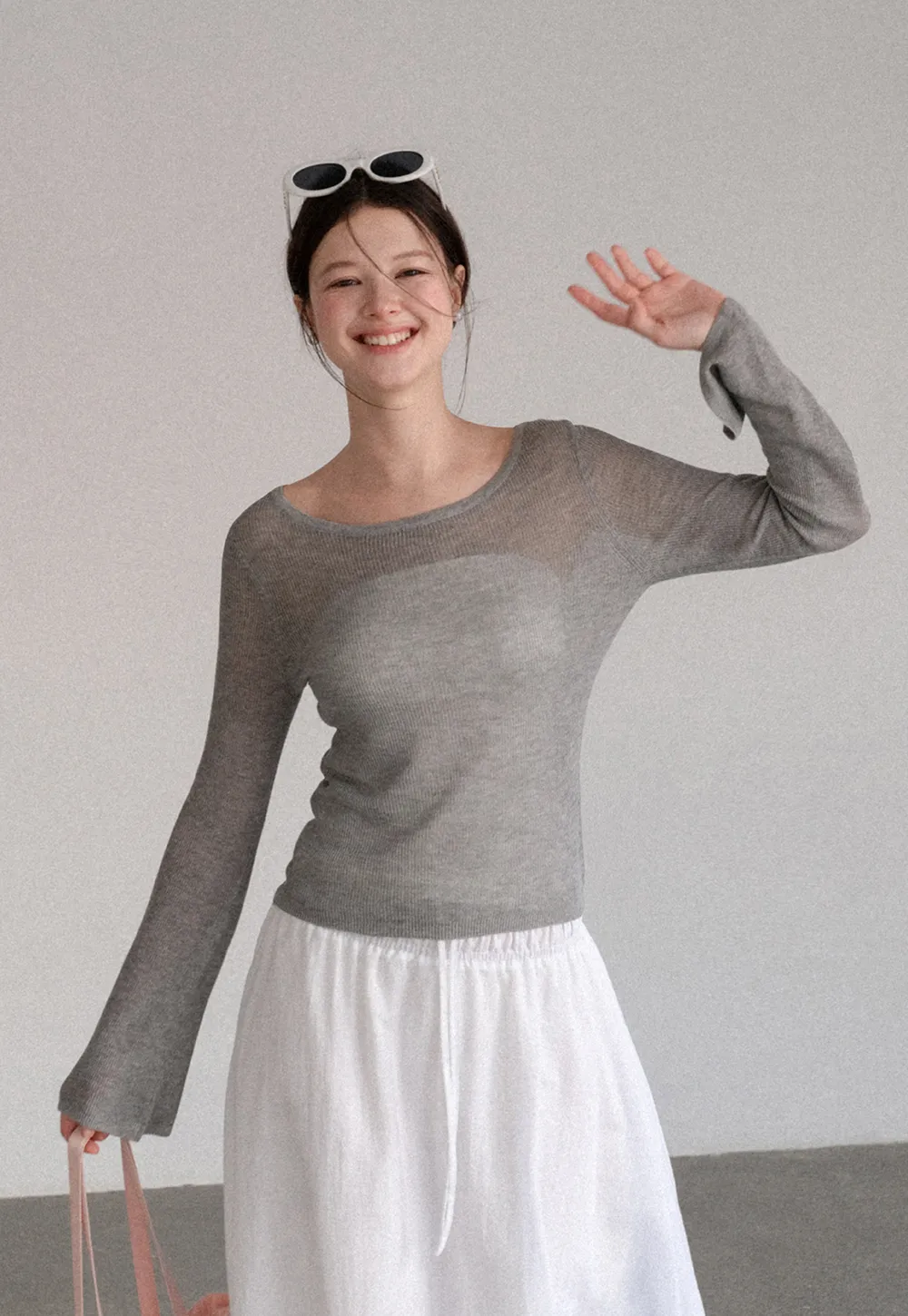 Sheer Ribbed Knit Long Sleeve Sweater