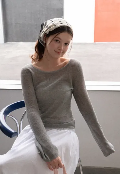 Sheer Ribbed Knit Long Sleeve Sweater