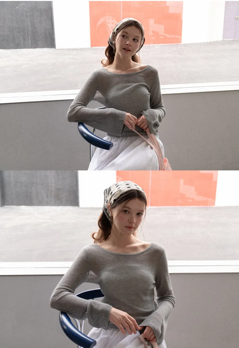 Sheer Ribbed Knit Long Sleeve Sweater