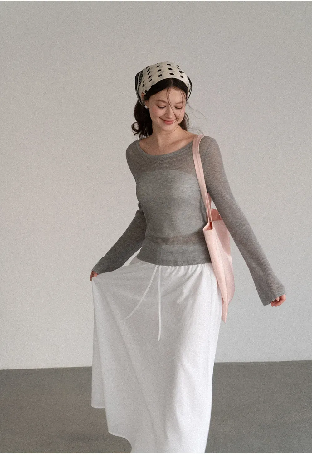 Sheer Ribbed Knit Long Sleeve Sweater