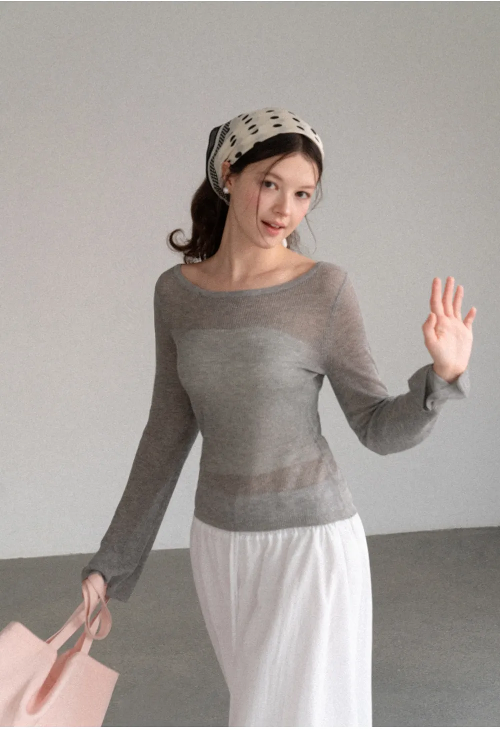 Sheer Ribbed Knit Long Sleeve Sweater