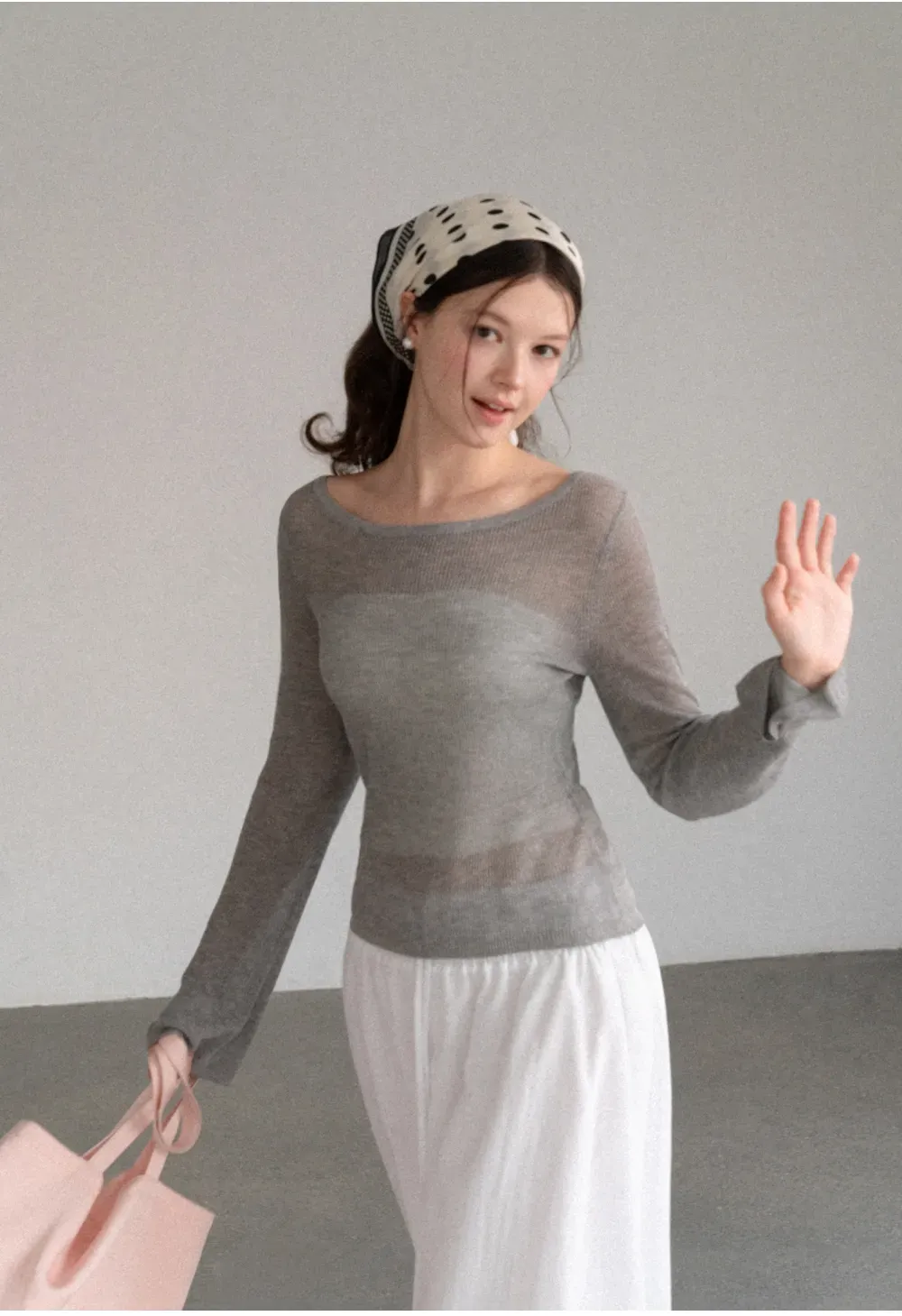 Sheer Ribbed Knit Long Sleeve Sweater