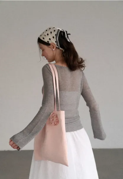 Sheer Ribbed Knit Long Sleeve Sweater