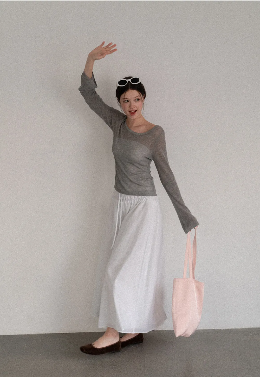 Sheer Ribbed Knit Long Sleeve Sweater