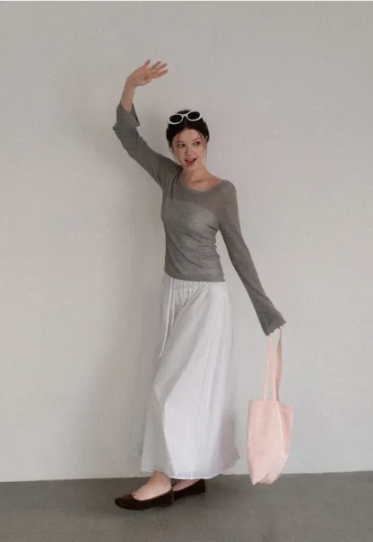 Sheer Ribbed Knit Long Sleeve Sweater