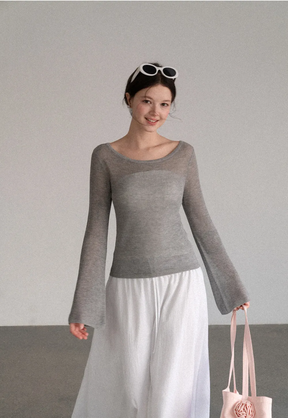 Sheer Ribbed Knit Long Sleeve Sweater