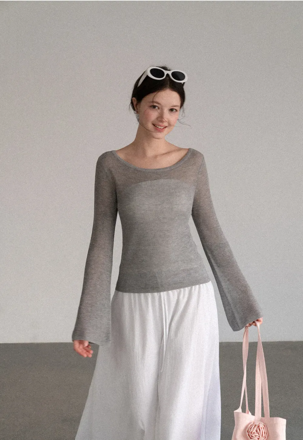 Sheer Ribbed Knit Long Sleeve Sweater