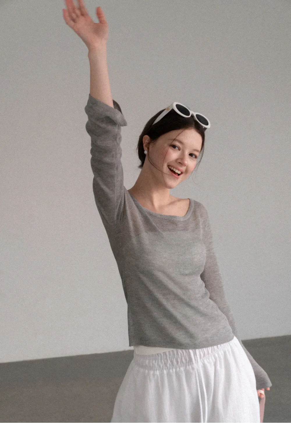 Sheer Ribbed Knit Long Sleeve Sweater