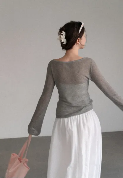 Sheer Ribbed Knit Long Sleeve Sweater