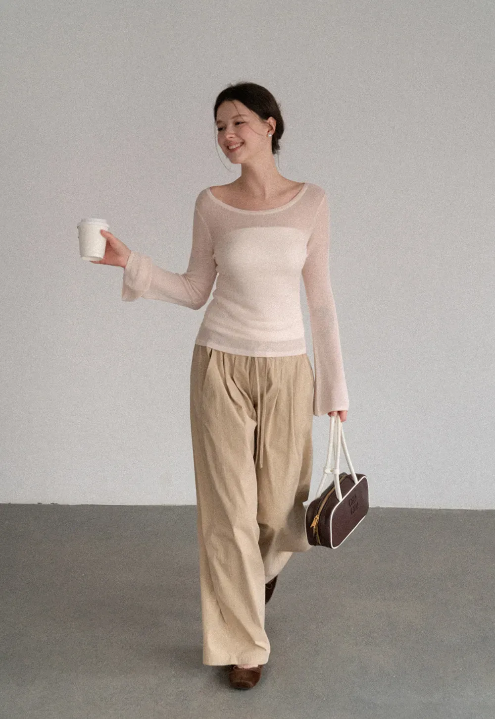 Sheer Ribbed Knit Long Sleeve Sweater