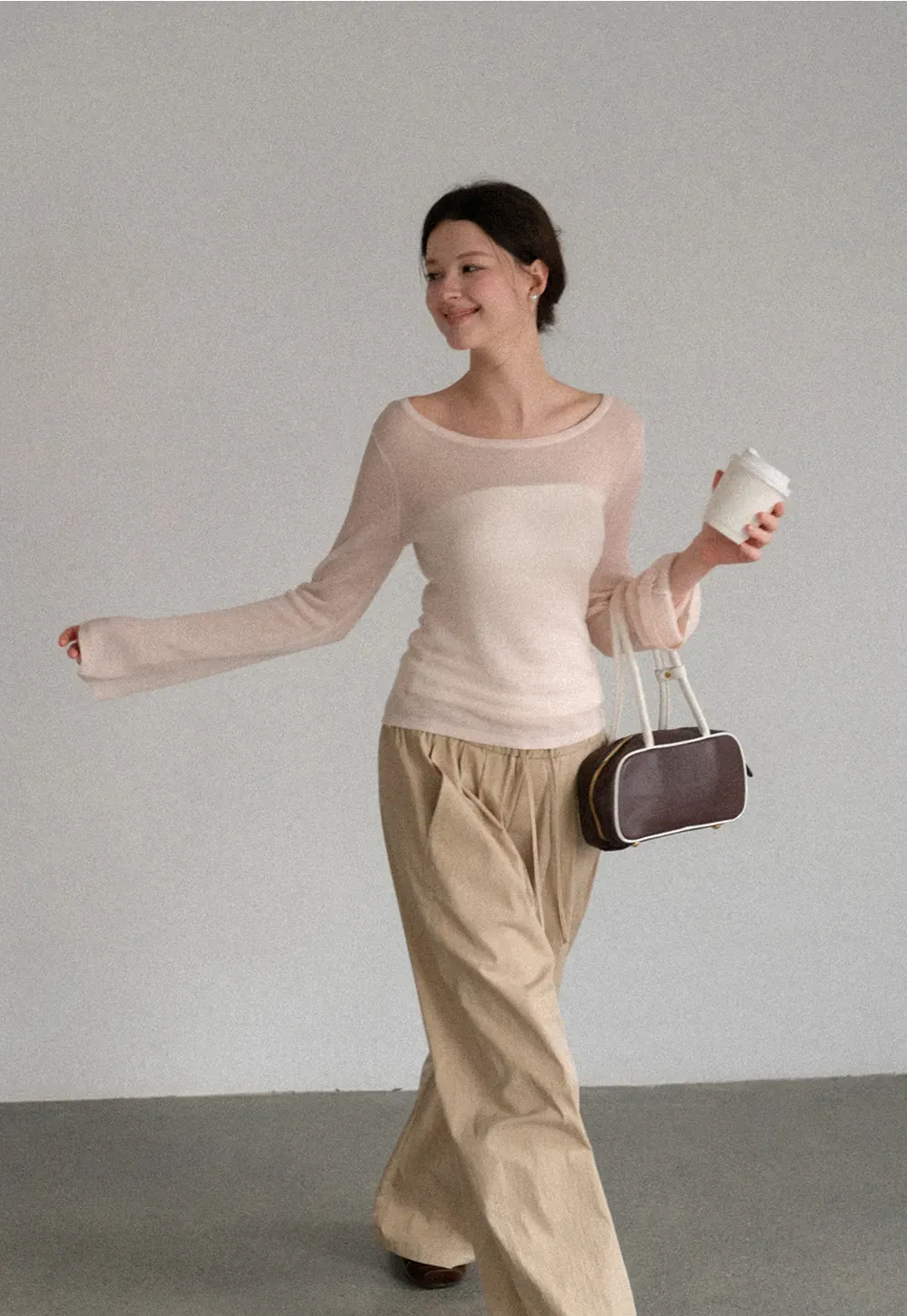 Sheer Ribbed Knit Long Sleeve Sweater