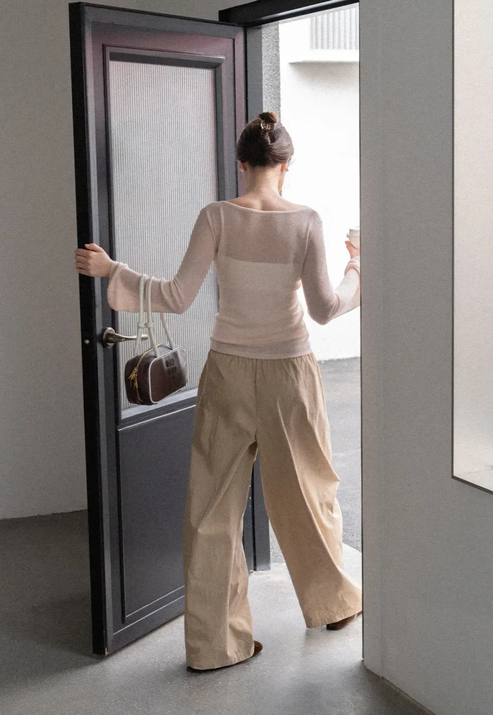 Sheer Ribbed Knit Long Sleeve Sweater