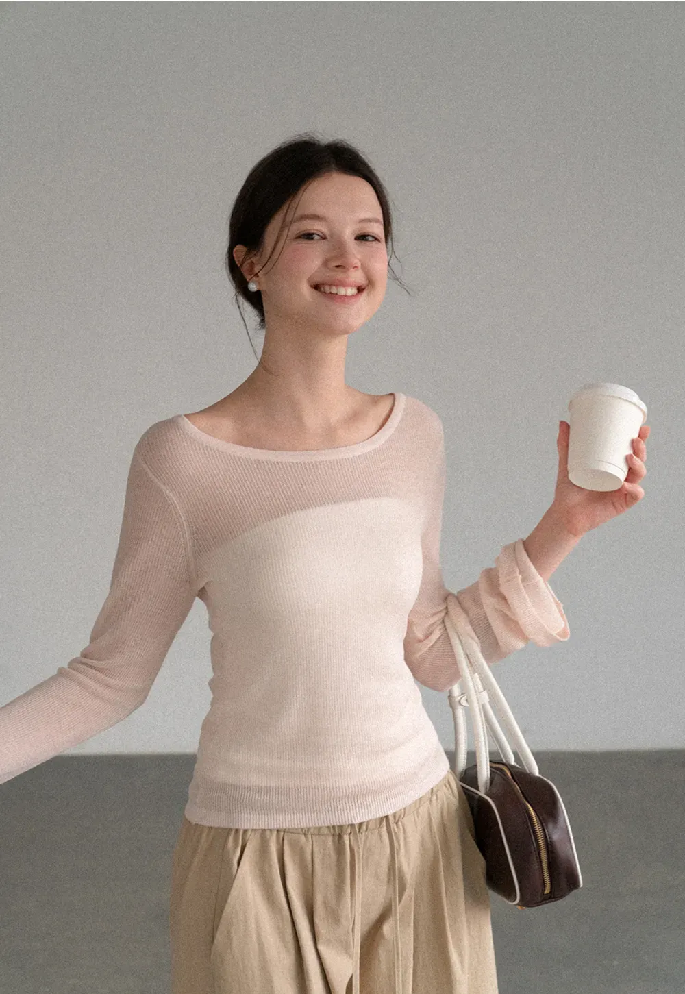 Sheer Ribbed Knit Long Sleeve Sweater