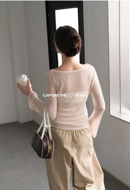 Sheer Ribbed Knit Long Sleeve Sweater