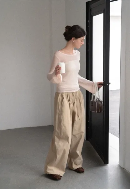 Sheer Ribbed Knit Long Sleeve Sweater