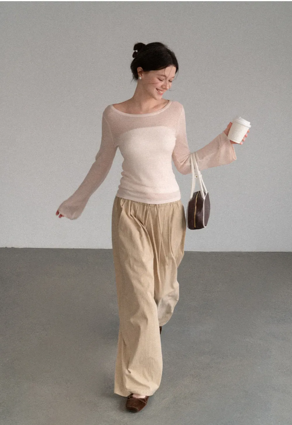 Sheer Ribbed Knit Long Sleeve Sweater