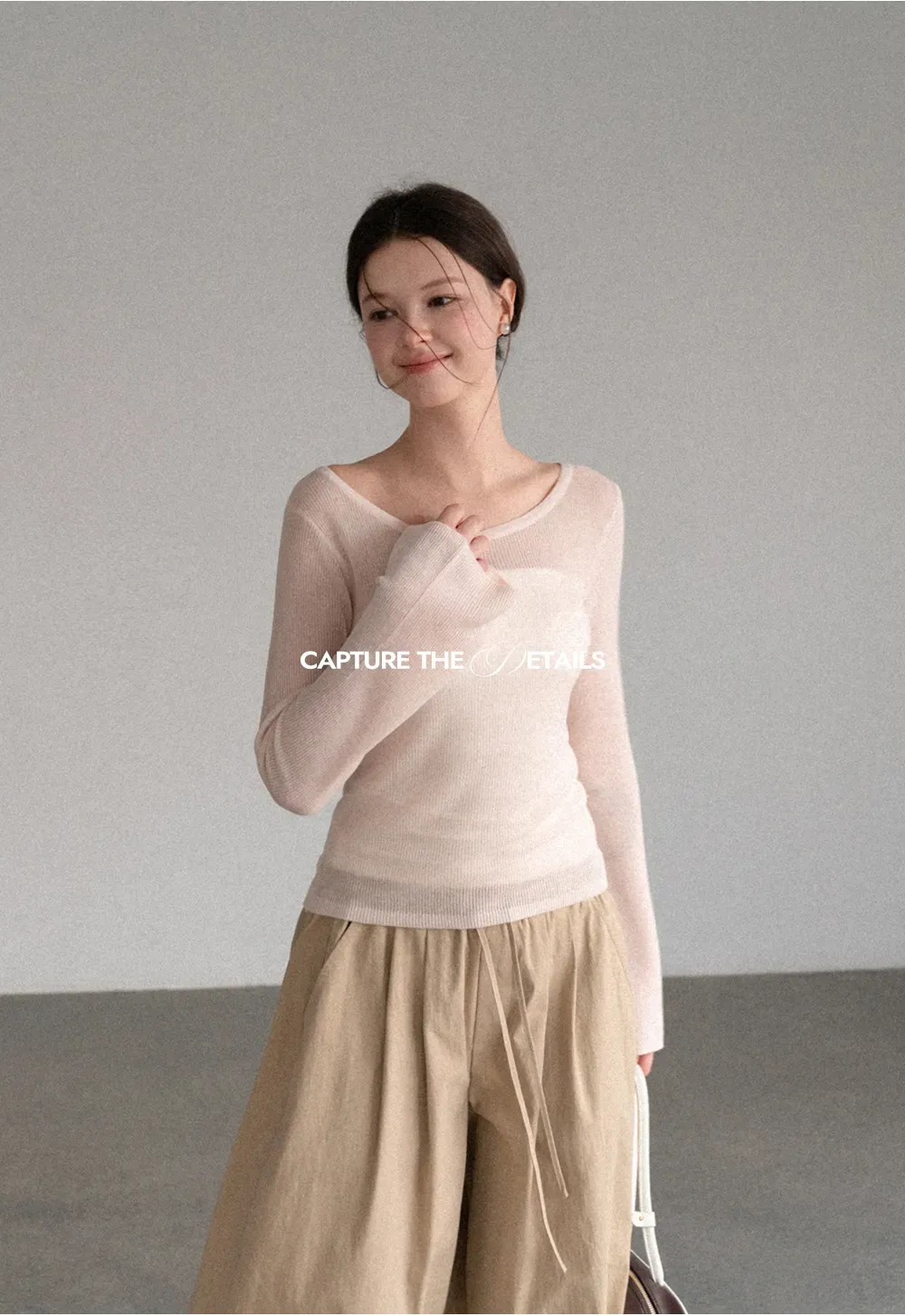 Sheer Ribbed Knit Long Sleeve Sweater