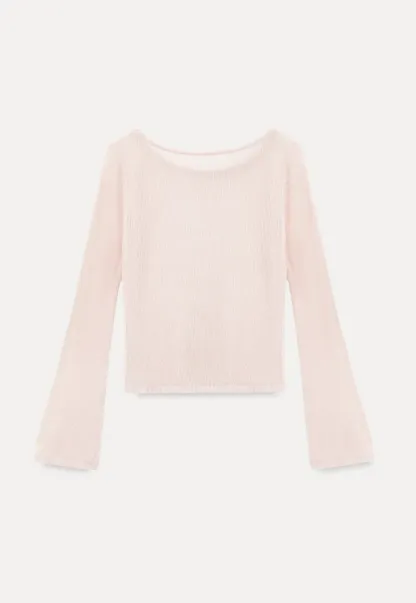 Sheer Ribbed Knit Long Sleeve Sweater