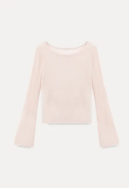 Sheer Ribbed Knit Long Sleeve Sweater