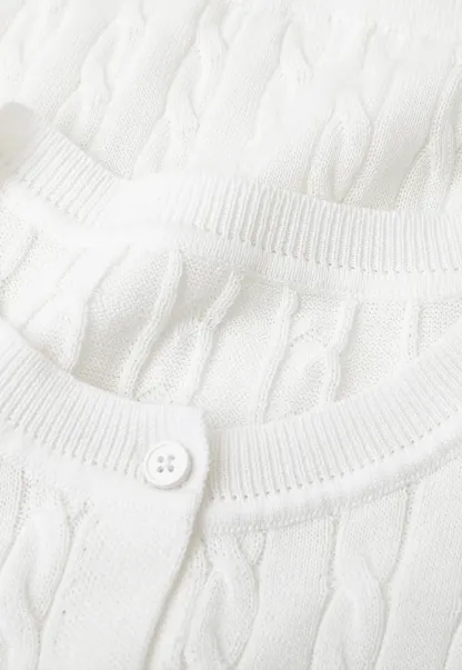 Cable Knit Short Sleeve Collared Knit Sweater