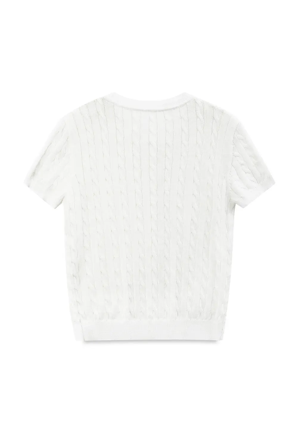 Cable Knit Short Sleeve Collared Knit Sweater