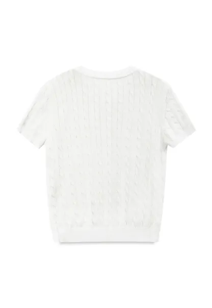 Cable Knit Short Sleeve Collared Knit Sweater
