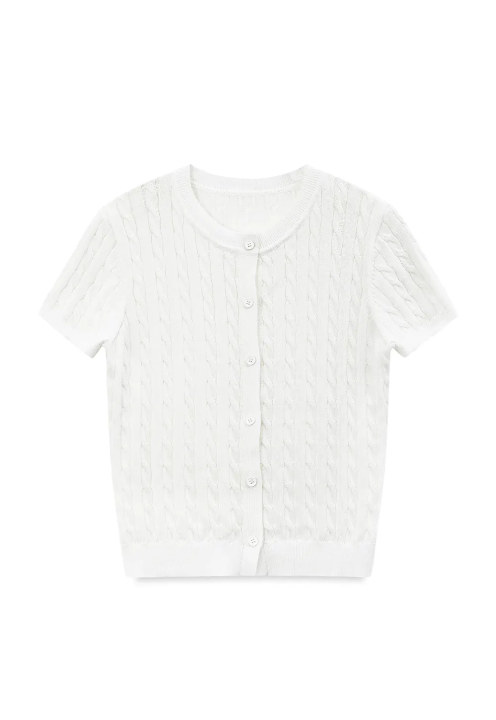 Cable Knit Short Sleeve Collared Knit Sweater
