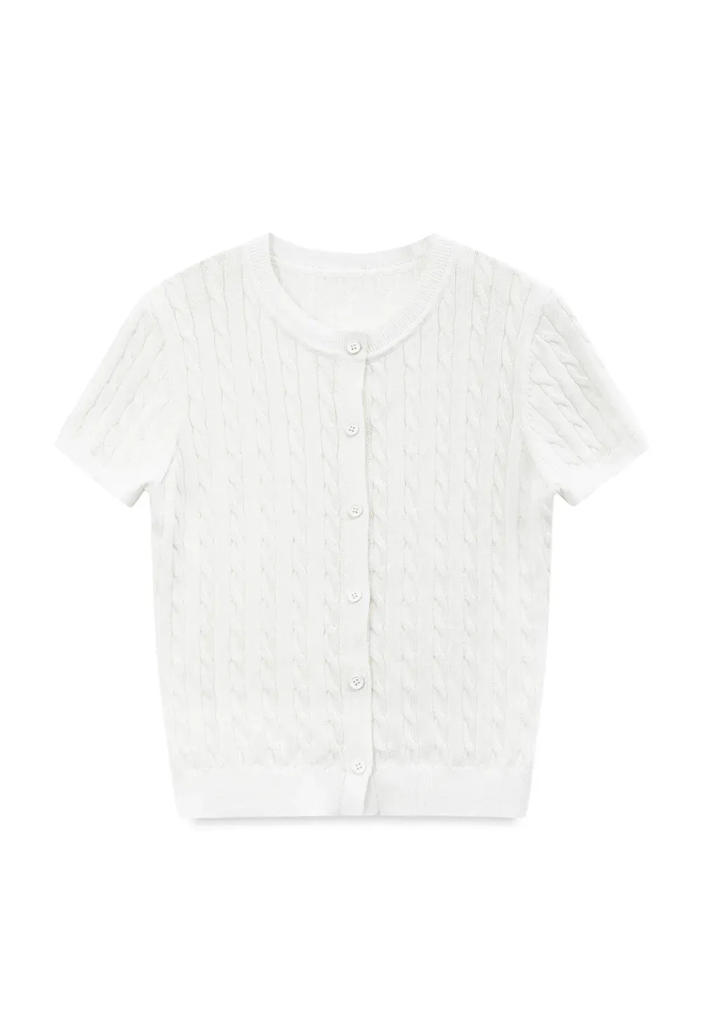 Cable Knit Short Sleeve Collared Knit Sweater