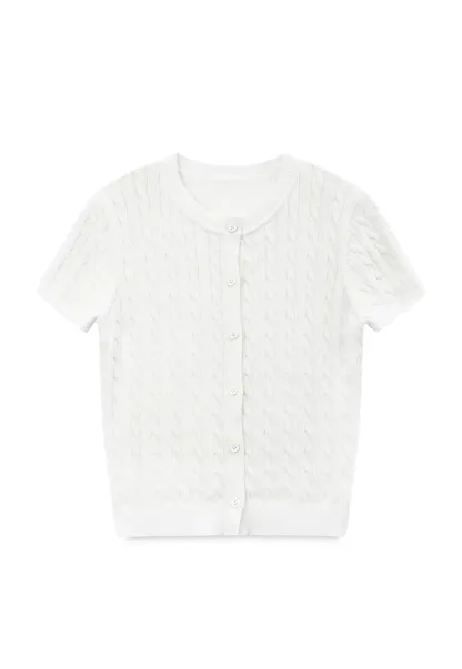 Cable Knit Short Sleeve Collared Knit Sweater