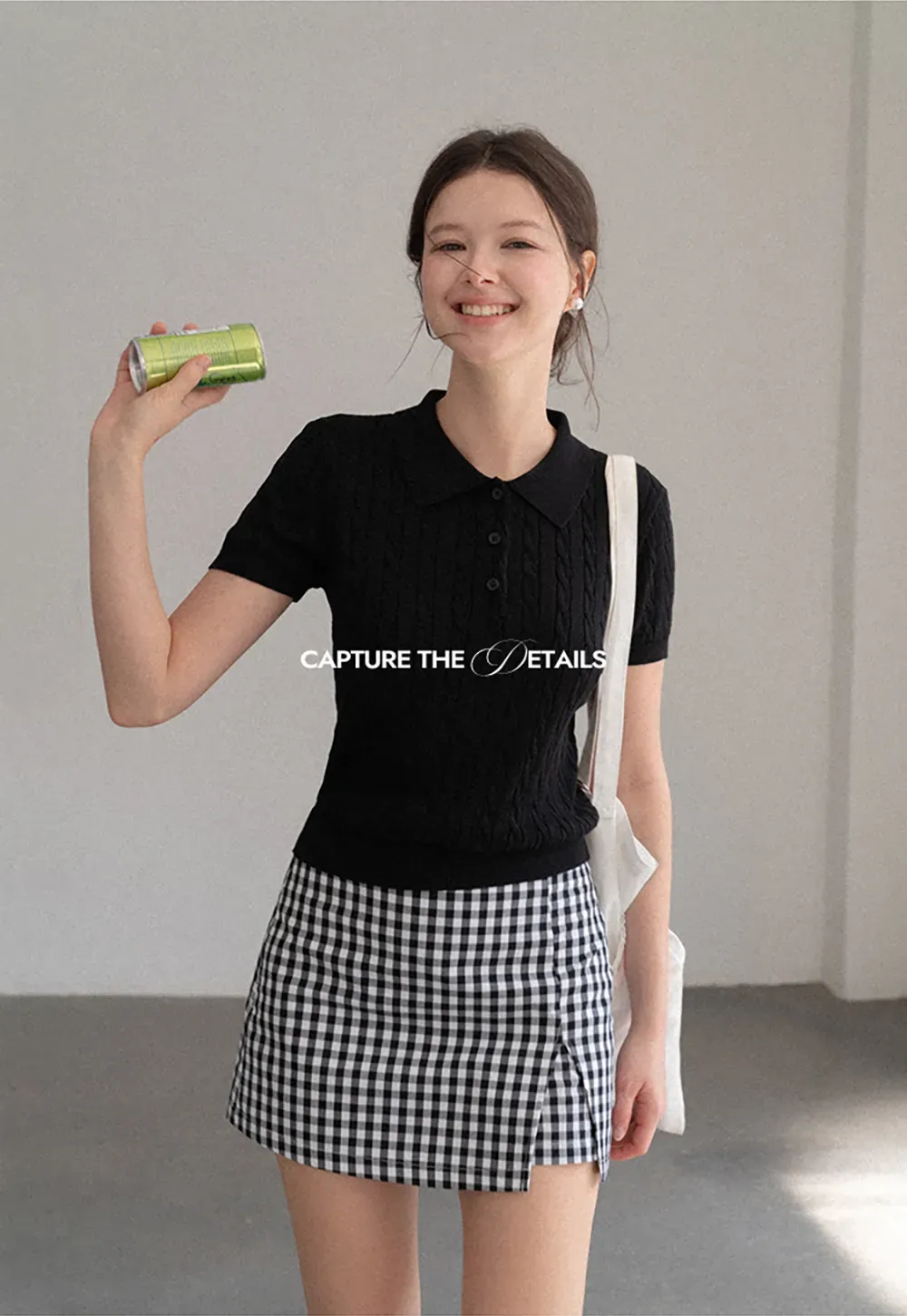 Polo Collar Ribbed Knit Short Sleeve Sweater