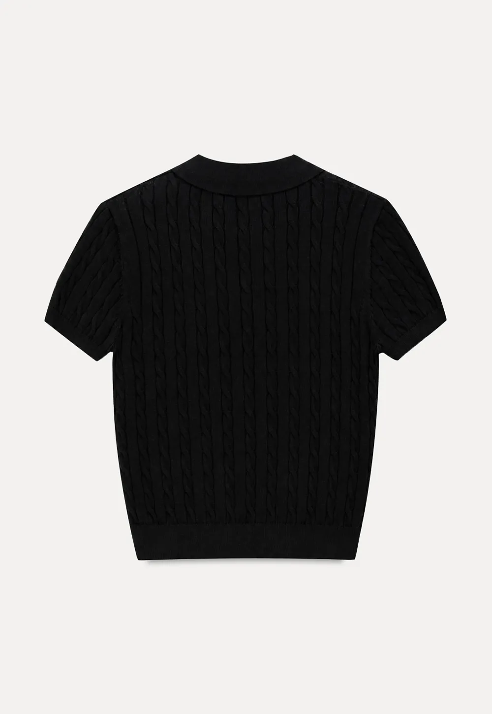 Polo Collar Ribbed Knit Short Sleeve Sweater
