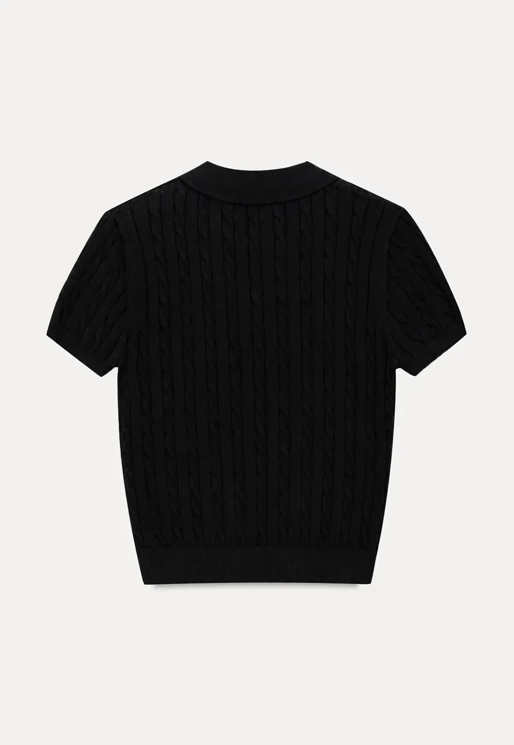 Polo Collar Ribbed Knit Short Sleeve Sweater